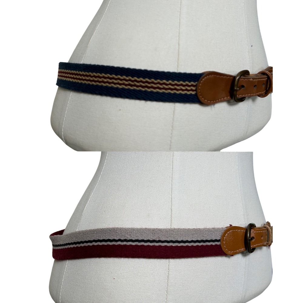 Vintage Striped Belt Bundle Navy Burgundy Grey Size 32 Preppy Retro 2 Pack